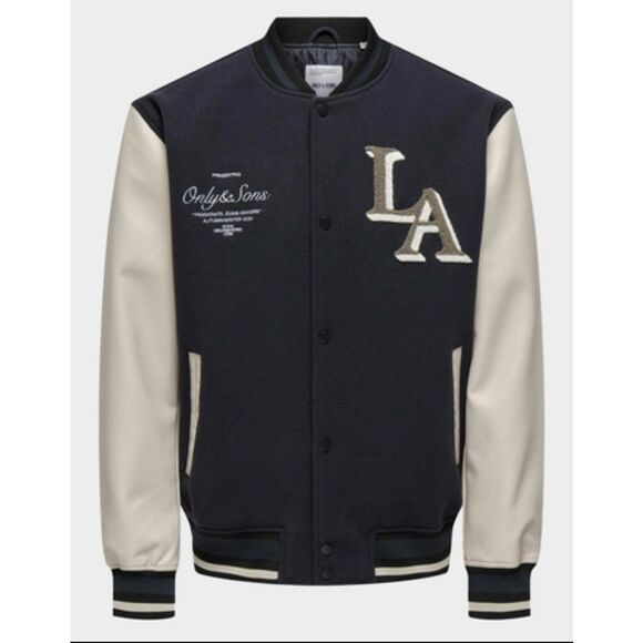 Only & Sons Blue Varsity Jacket Bomber Street Wear Size Small New - Picture 1 of 8